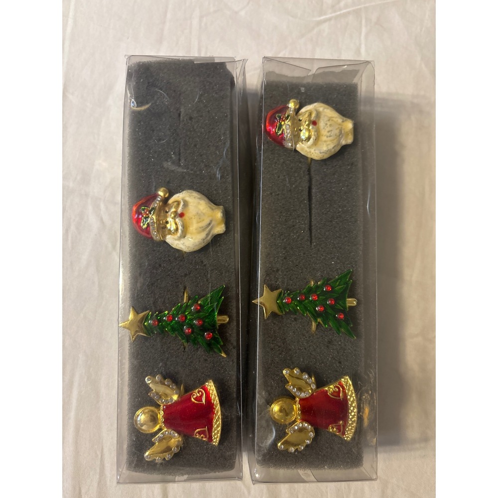 Unbranded Christmas Napkin Rings Set of 6 Multicolor New Enamel Santa Tree Angel